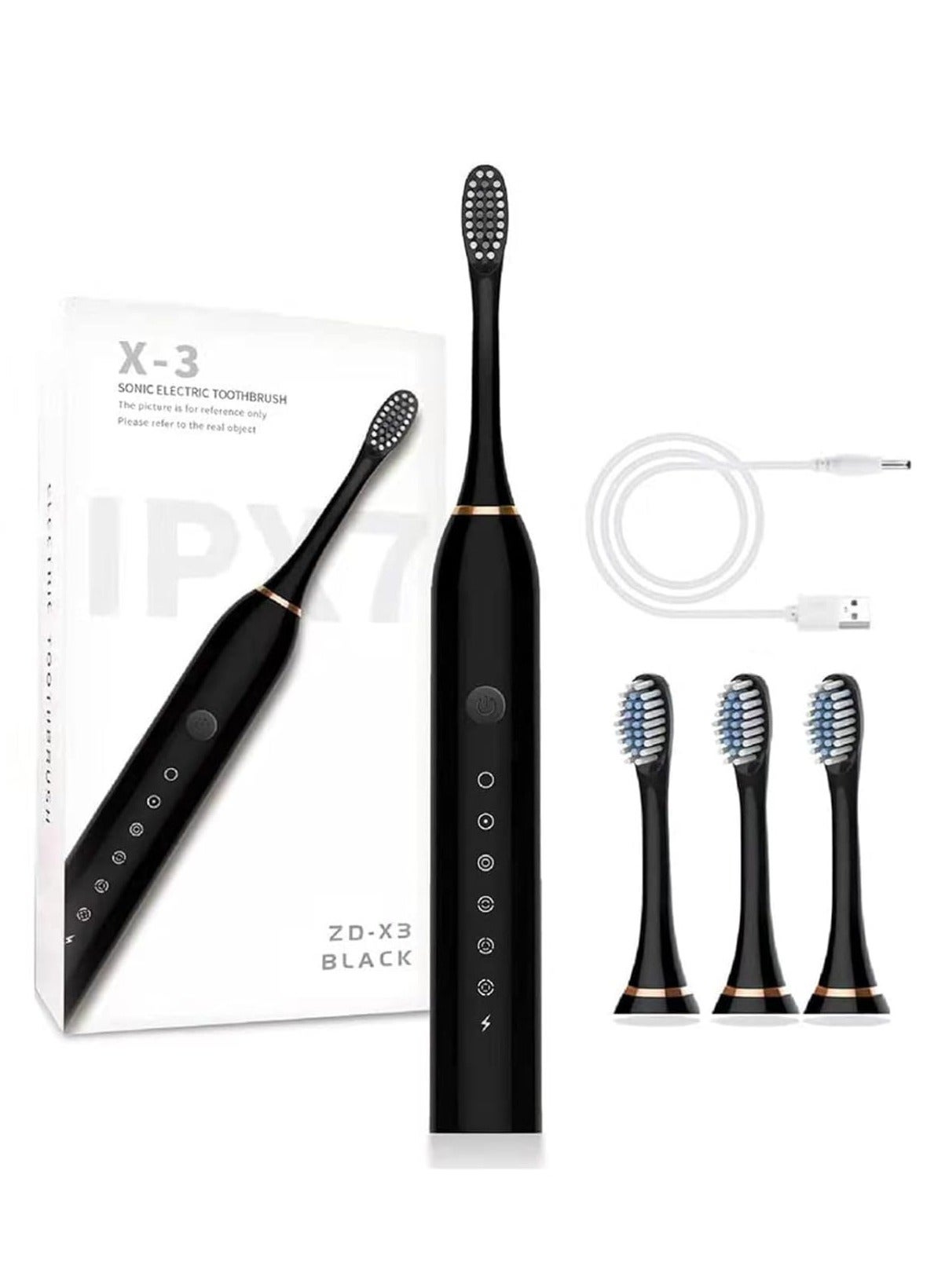 Rechargeable Electric Toothbrush, 6 Optional Modes for Fast Charging, Ultrasonic with Built-in 2 Minute Timer and 4 Replacement Brush Heads, Black