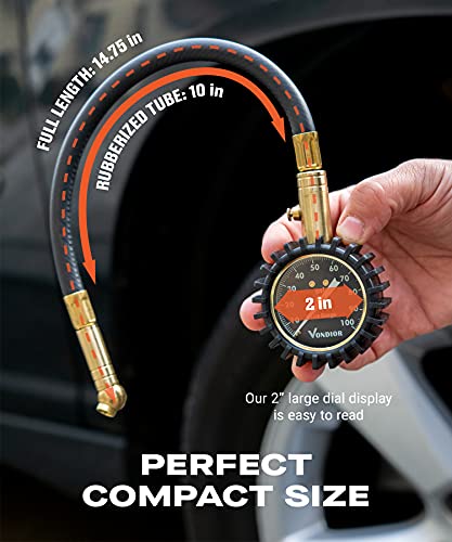 Vondior Tire Pressure Gauge (0-100 PSI) - Certified ANSI B40.1 Tire Gauge for Cars and Trucks, Large 2" Glow Dial Easy-Read Tire Gauges for Tire Pressure Car Accessories - Image 5