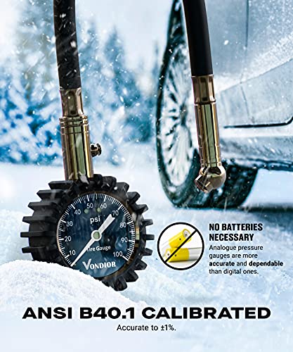 Vondior Tire Pressure Gauge (0-100 PSI) - Certified ANSI B40.1 Tire Gauge for Cars and Trucks, Large 2" Glow Dial Easy-Read Tire Gauges for Tire Pressure Car Accessories - Image 3