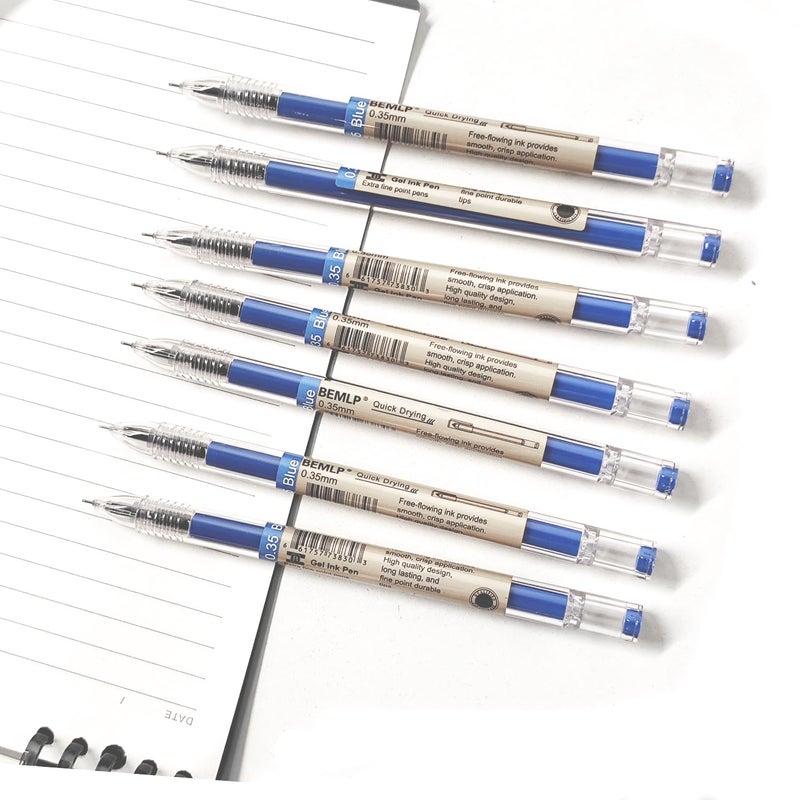 BEMLP Gel Ink Pen Extra fine point 0.35mm Blue Liquid Rollerball Pens Quick Drying Gel Pens School Office student Exam Writing Stationery Supply 12 Pcs/Set (Blue) - Image 3