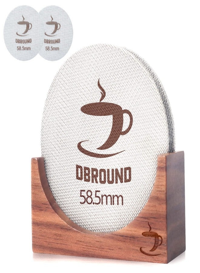 DBROUND 58.5mm Espresso Puck Screen - 2 Packs 1.7mm Thickness 150μm Espresso Puck Screen with Walnut Holder,Reusable Stainless Steel Replacement Part Compatible with 58mm Portafilter Series Espresso - Image 1