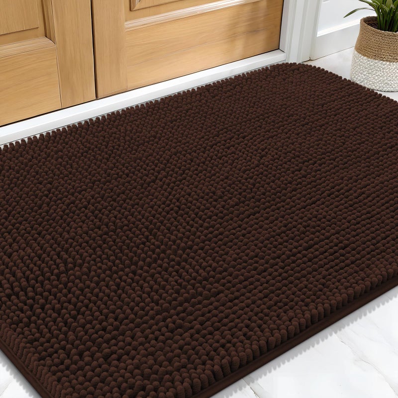 OLANLY Dog Door Mat for Muddy Paws 30x20, Absorbs Moisture and Dirt, Absorbent Non-Slip Washable Doormat, Quick Dry Chenille Mud Mat for Dogs, Entry Indoor Entryway Carpet for Inside Floor, Brown - Image 3