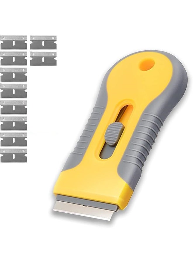 Razor Blade Scraper with 10 Extra Blades: Multi-Surface Cleaning Tool for Glass, Ceramic Cooktops, Ovens, Glass Top Stoves and Foot - Removes Burned-On Food, Tough Stains, Dirt, Stickers, and Paint - Image 1