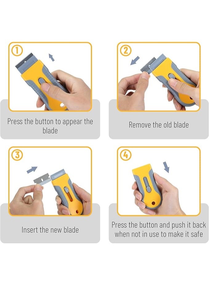 Razor Blade Scraper with 10 Extra Blades: Multi-Surface Cleaning Tool for Glass, Ceramic Cooktops, Ovens, Glass Top Stoves and Foot - Removes Burned-On Food, Tough Stains, Dirt, Stickers, and Paint - Image 2