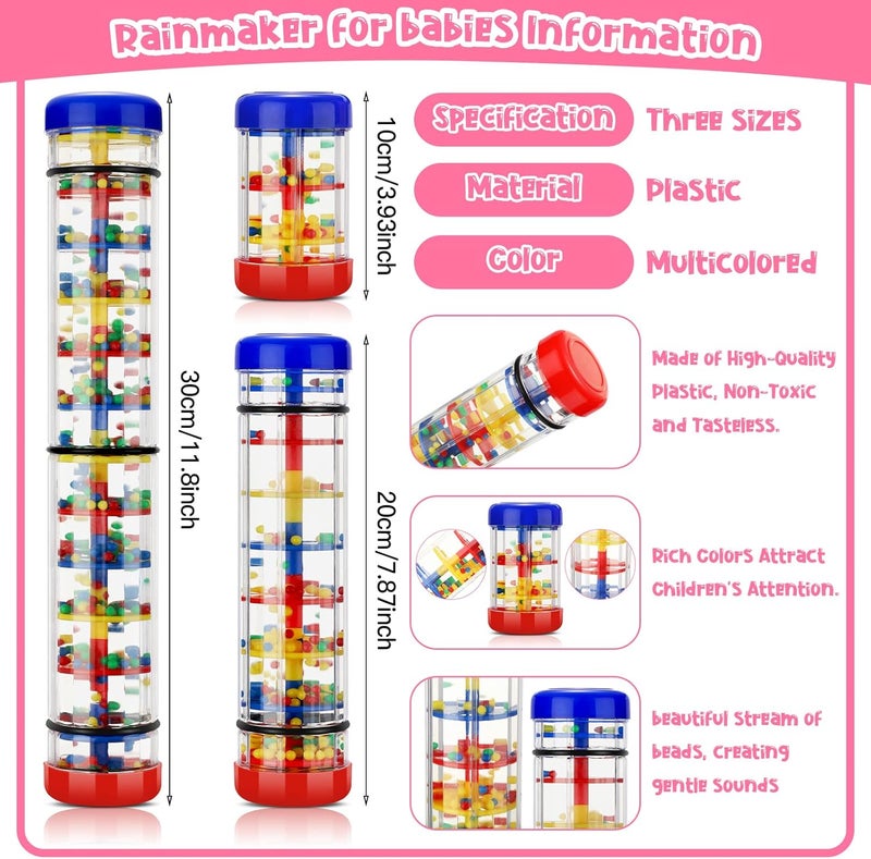 Leitee Leitee 3 Pieces Rainmaker Rain Stick for Baby Shaker Sensory Auditory Musical Instrument Rattle Tube Plastic Toy for Boys and Girls 4 Inches 8 Inches 12 Inches One Each Size - Image 2