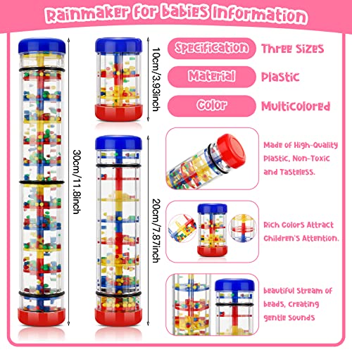 Leitee 3 Pieces Rainmaker Rain Stick for Baby Shaker Sensory Auditory Musical Instrument Rattle Tube Plastic Toy for Boys and Girls 4 Inches 8 Inches 12 Inches One Each Size - Image 5