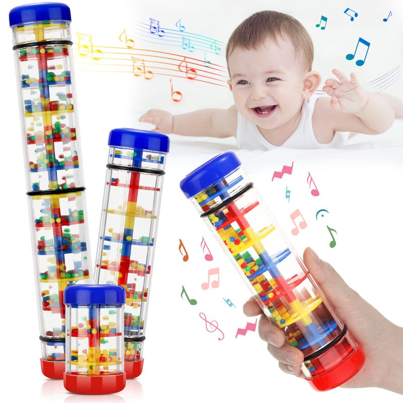 Leitee 3 Pieces Rainmaker Rain Stick for Baby Shaker Sensory Auditory Musical Instrument Rattle Tube Plastic Toy for Boys and Girls 4 Inches 8 Inches 12 Inches One Each Size - Image 3