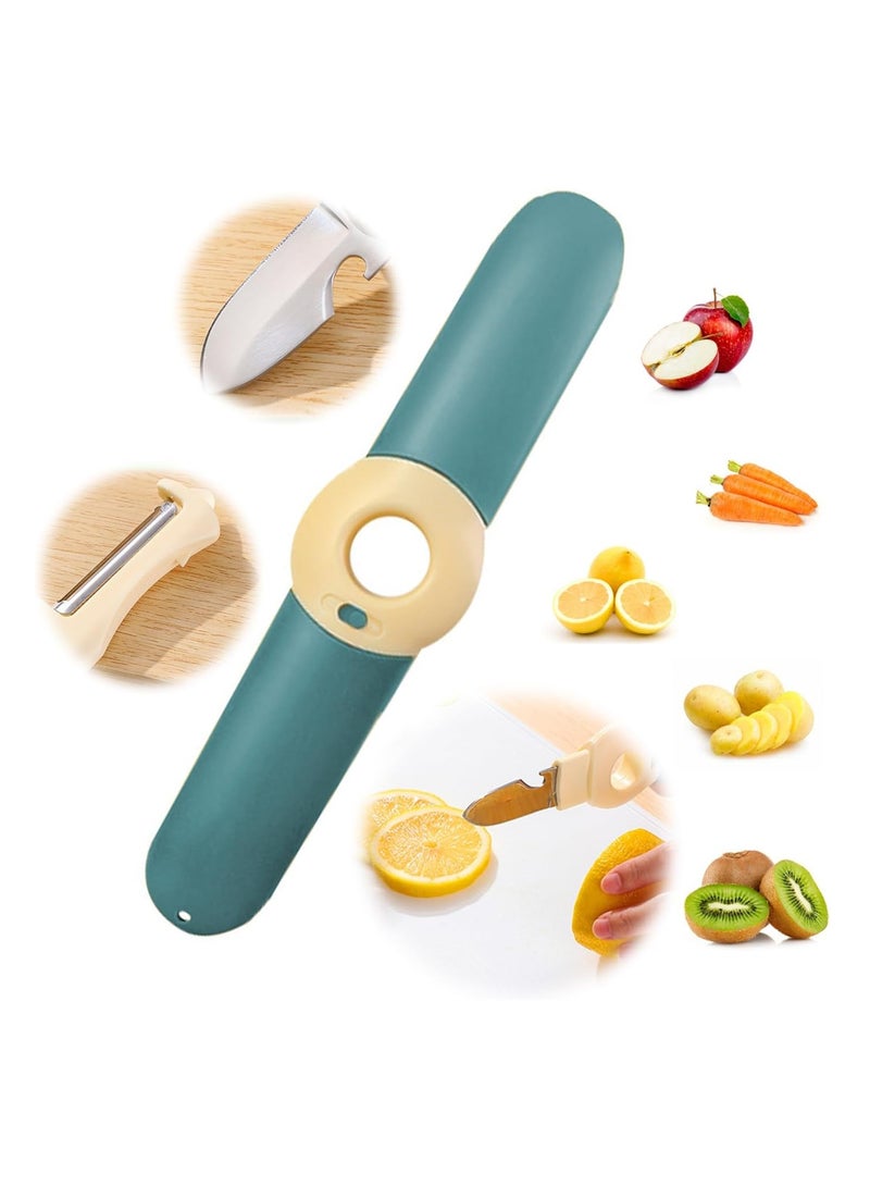 5 in 1 Kitchen Peeler, Portable Multifunctional Travel Stainless Steel Fruit Knife with Lid, Bottle Opener Orange Peeler Fruit Vegetable Peeler for Kitchen, Outdoor Travel, Camping (Blue) - Image 1