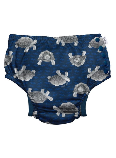 i play. by green sprouts Reusable, Eco Snap Swim Diaper with Gussets, UPF 50, 24 mo, Navy Tortoises - Galapagos, Patented Design, STANDARD 100 by OEKO-TEX Certified