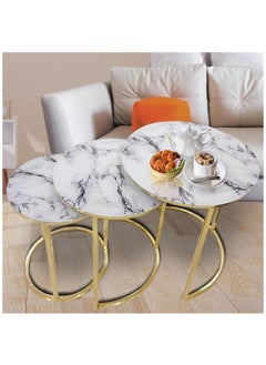 LHFHOMT LHFHOMT Nesting Tables Set of 3 Pieces, Round Coffee table, Ceramics Glass Top, Strong Gold Metal Frame for Living Room,,Sofa Side  - Image 1