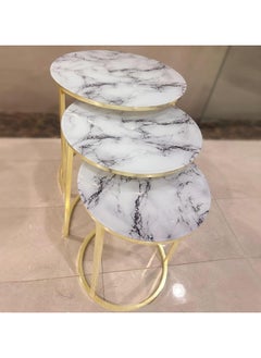 LHFHOMT LHFHOMT Nesting Tables Set of 3 Pieces, Round Coffee table, Ceramics Glass Top, Strong Gold Metal Frame for Living Room,,Sofa Side  - Image 2