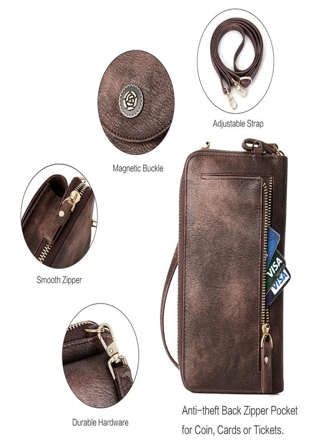 BROMEN Small Cell Phone Purse Crossbody Bags for Women Vegan Leather Wallet Purses with Credit Card Holder Rough Coffee - Image 5