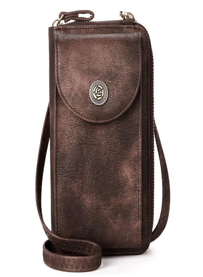 BROMEN Small Cell Phone Purse Crossbody Bags for Women Vegan Leather Wallet Purses with Credit Card Holder Rough Coffee - Image 1