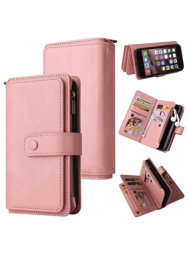 S-TOP Case For iPhone SE 2022 / SE 2020 / 8 / 7 Skin Feel PU + TPU Horizontal Flip Leather Case with Holder & 15 Cards Slot & Wallet & Zipper Pocket & Lanyard - Image 1