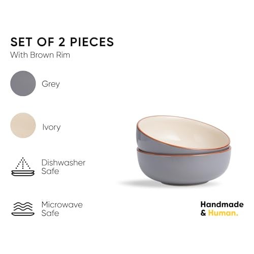Shay Grey Ivory 900ml Each18cm, 2 Pieces, | Dishwasher & Microwave Safe |Glossy Finish Stoneware Ceramic Bowl for Snacks, Rice,Fruits, Salad | Maggi Bowl (Blate - Grey Ivory) - Image 2