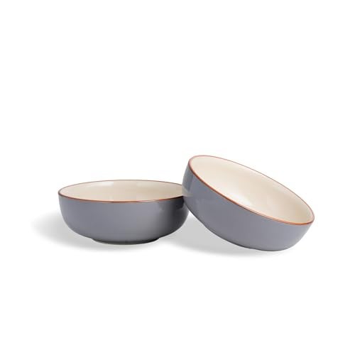 Shay Grey Ivory 900ml Each18cm, 2 Pieces, | Dishwasher & Microwave Safe |Glossy Finish Stoneware Ceramic Bowl for Snacks, Rice,Fruits, Salad | Maggi Bowl (Blate - Grey Ivory) - Image 1