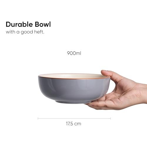 Shay Grey Ivory 900ml Each18cm, 2 Pieces, | Dishwasher & Microwave Safe |Glossy Finish Stoneware Ceramic Bowl for Snacks, Rice,Fruits, Salad | Maggi Bowl (Blate - Grey Ivory) - Image 3