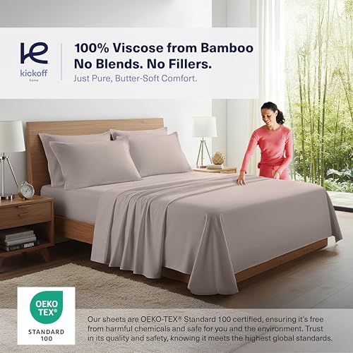 Kickoff Home Kickoff Viscose Bamboo Sheets King Size 4-pc 100% Organic Bamboo Viscose Bed Cooling Sheets King Size Set Cool Bedding for hot Sleepers Sheet Set - Gift Ready Packaging (Dark Grey,K) - Image 3