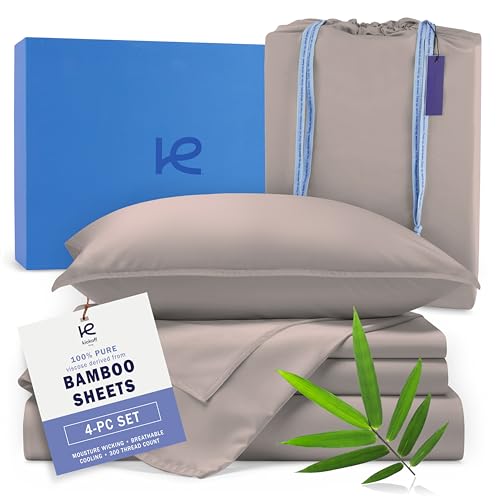 Kickoff Home Kickoff Viscose Bamboo Sheets King Size 4-pc 100% Organic Bamboo Viscose Bed Cooling Sheets King Size Set Cool Bedding for hot Sleepers Sheet Set - Gift Ready Packaging (Dark Grey,K) - Image 1