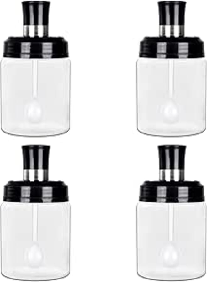 NC 4Pcs Spice Jars with Lids, Glass Spice Jars, Kitchen Spice Containers with Spoon Silicon Ring, for Freshness and Spice Rack Organisation, Air Tight Kitchen Food Cereal Containers for Storage