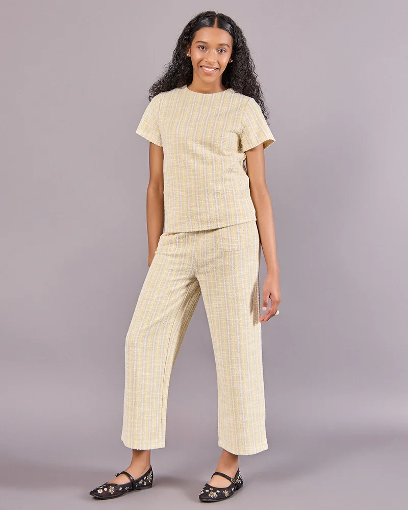 Redtag Senior Girls Yellow Tweed Top