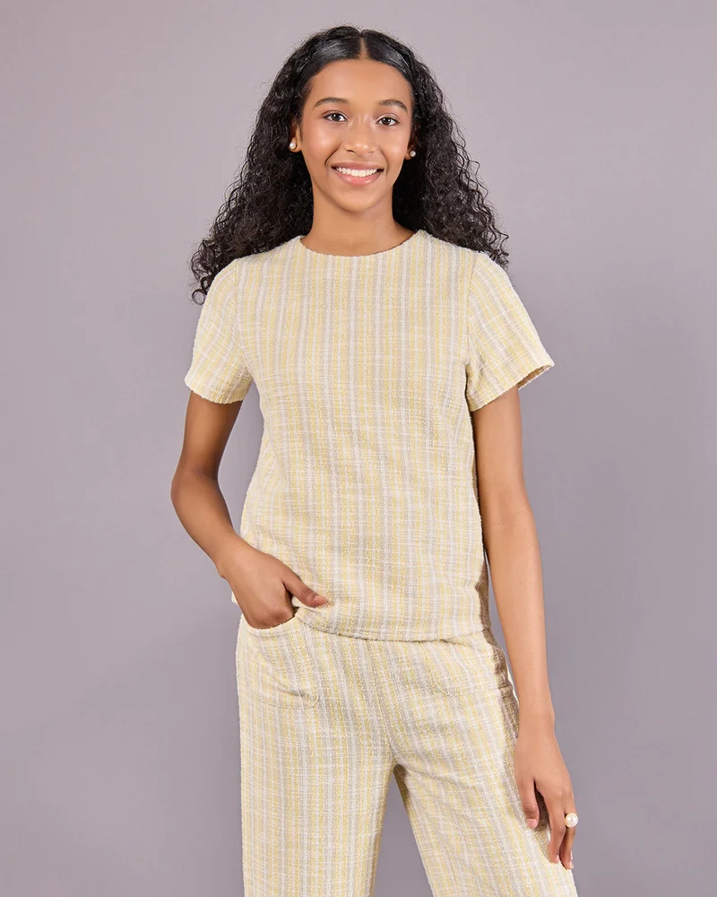 Redtag Senior Girls Yellow Tweed Top