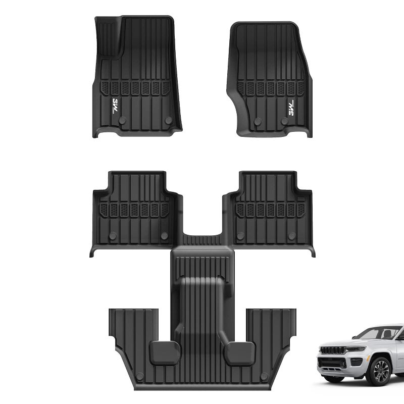 3W Floor Mats Fit for Jeep Grand Cherokee L 20212024 2025 TPE All Weather Custom Fit Floor Liner for 13 Rows Full Set Car Mats Black Only for 6 Seater Without Center Console