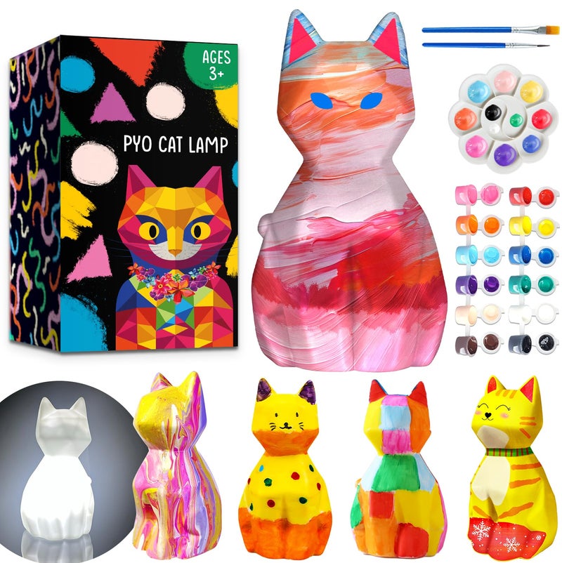 FUNZBO Paint Your Own Cat Lamp Kit Arts and Crafts Supplies Kitten Painting for Kids Teens DIY Night Light Toy for Girls Boys Age 3 4 5 6 7 8 9 10 11 12 13 Birthday Gifts - Image 2