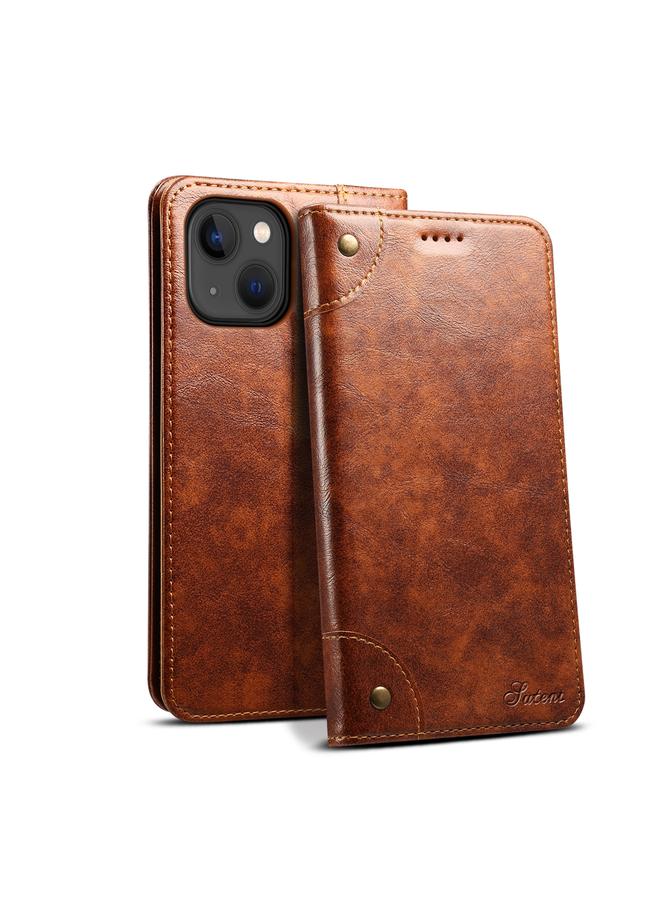 سوتين جراب هاتف iPhone 15 من الجلد بمشبك وملمس جلد العجل الباروكي - Image 1