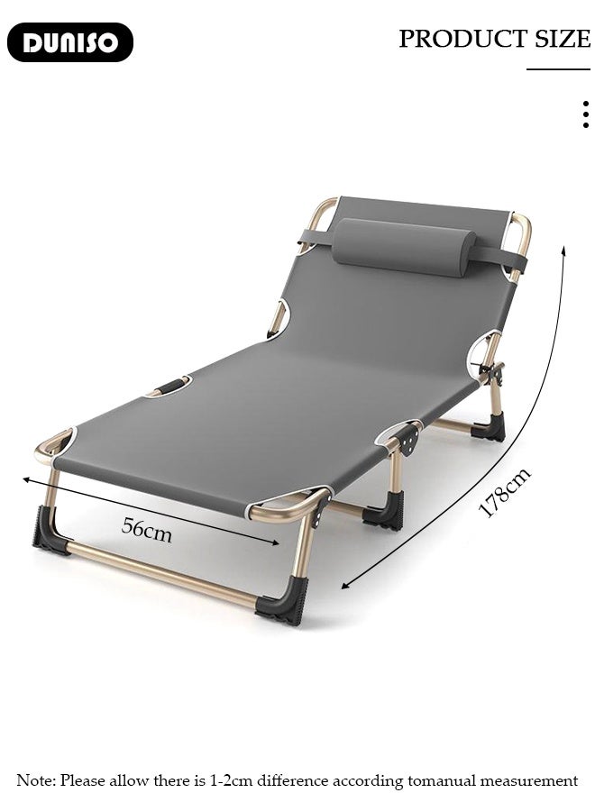 DUNISO Folding Camping Cot for Adults with Mattress Adjustable 4-Position Portable Folding Camping Bed Sleeping Cot with Pillow Lightweight Cots for Camping Home Office Nap - Image 2