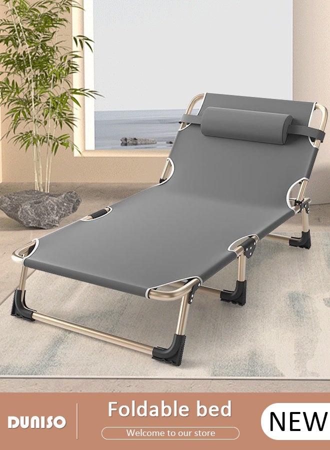 DUNISO Folding Camping Cot for Adults with Mattress Adjustable 4-Position Portable Folding Camping Bed Sleeping Cot with Pillow Lightweight Cots for Camping Home Office Nap - Image 1