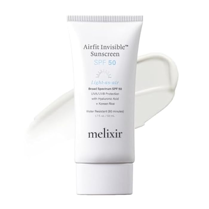 Melixir Airfit Invisible™ Sunscreen SPF 50, Broad Spectrum Korean Rice Sunscreen for Face, Hyaluronic Acid, Moisturizing Daily Protection for Sensitive Skin, No White Cast, Waterproof (1.7fl.oz./50ml) - Image 1