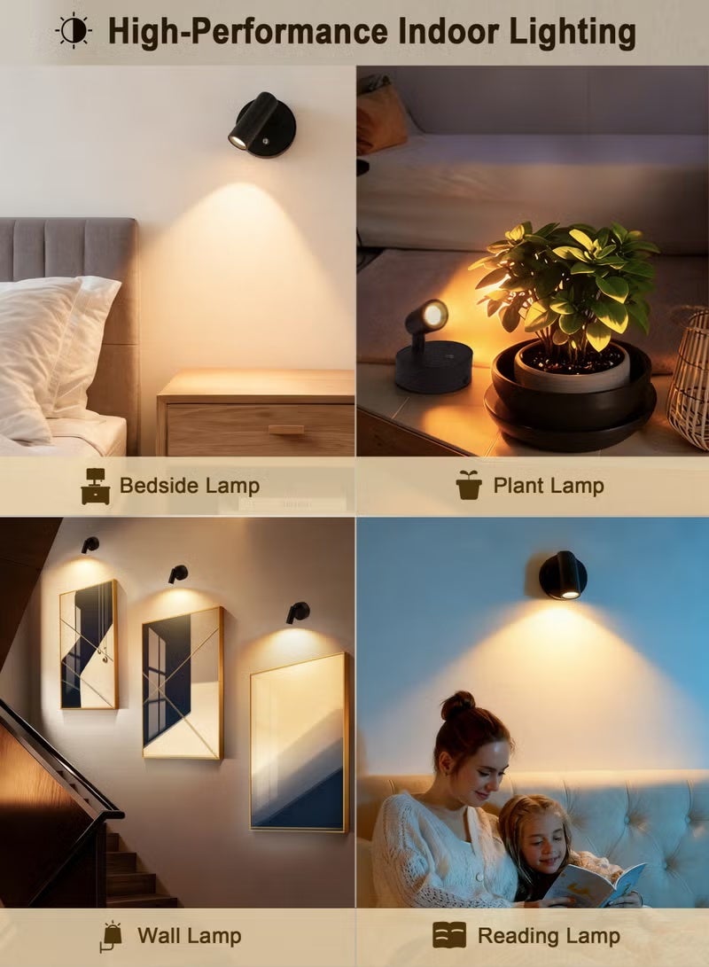 Arabest LED Wall Lamp, Wall-Mounted Lamp with 3 Color Temperatures, Dimmable 360° Rotation Function, Rechargeable Battery Reading Light for Living Room, Bedroom, Hallway and Nightstand (Black) - Image 5