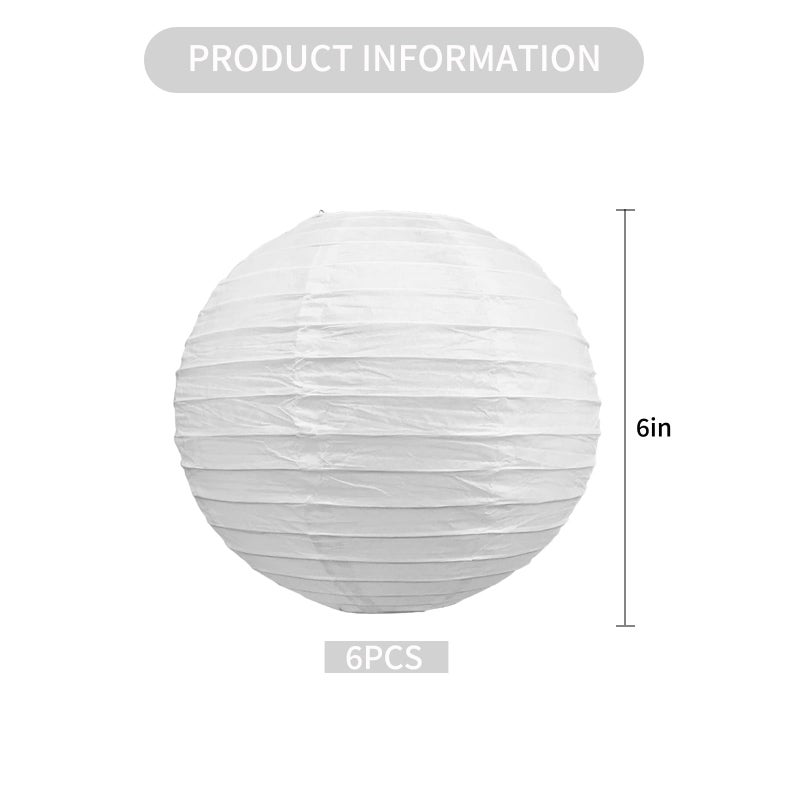 BEISHIDA 6-Inch White Paper Lanterns Decorative Chinese/Japanese Hanging Round Paper Lanterns Lamp for Birthday, Wedding, Christmas, Bridal, Home Decor, Party Decoration (6 Packs) - Image 2