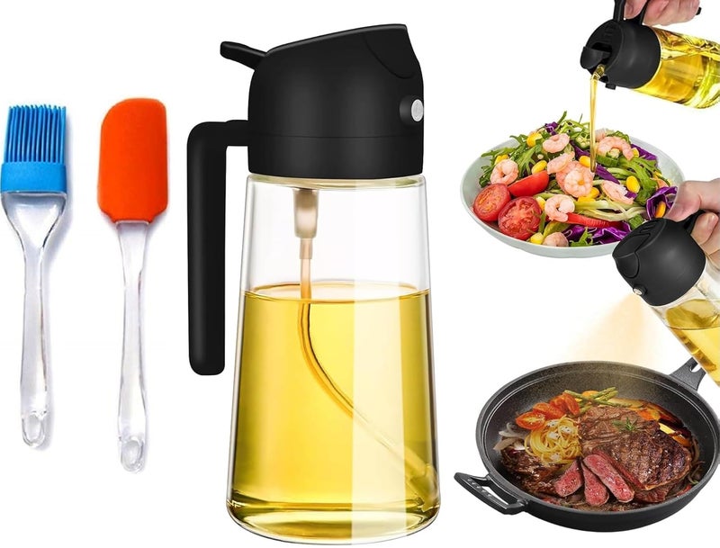 SQINELLI Oil Sprayer for Cooking 500ml Glass Olive Oil Sprayer Mister 2 in 1 Oil Spray Bottle Oil Dispenser Kitchen Accessories for Air Fryer Salad Making Baking Oil Sprayer with Brush Spatula - Image 1
