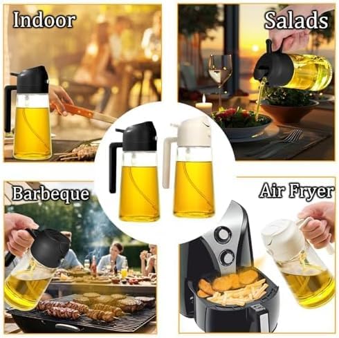 SQINELLI Oil Sprayer for Cooking 500ml Glass Olive Oil Sprayer Mister 2 in 1 Oil Spray Bottle Oil Dispenser Kitchen Accessories for Air Fryer Salad Making Baking Oil Sprayer with Brush Spatula - Image 2