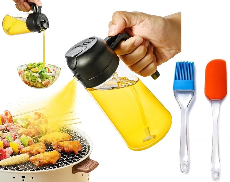 SQINELLI Oil Sprayer for Cooking 500ml Glass Olive Oil Sprayer Mister 2 in 1 Oil Spray Bottle Oil Dispenser Kitchen Accessories for Air Fryer Salad Making Baking Oil Sprayer with Brush Spatula - Image 4