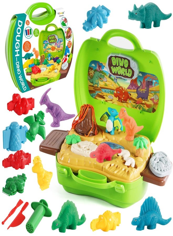 VConejo Dinosaur Color Dough Sets Toys, 37 Pieces Dino Theme Color Dough Tools Accessories with Volcano and Fossils for Boys and Girls - Image 1