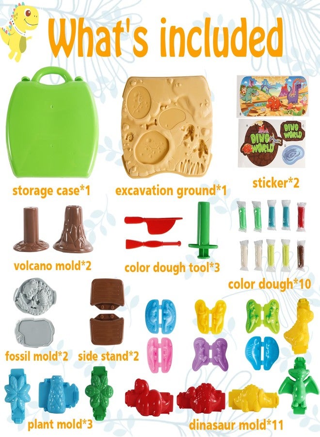 VConejo Dinosaur Color Dough Sets Toys, 37 Pieces Dino Theme Color Dough Tools Accessories with Volcano and Fossils for Boys and Girls - Image 2