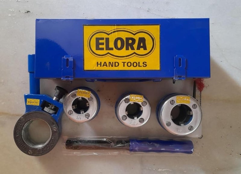 ELORA Ratchet Pipe Threading Die Set Heavy Duty BSP12341 With 3 Die Head Chaser Fitted in Steel Box Multicolor - Image 1