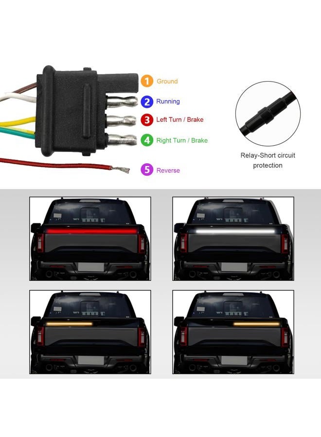 MTRPS 48" Truck Tailgate Light Bar, Triple Row Bright Flexible Strip w/Sequential Turn Signal Brake Reverse Light, IP67 Waterproof Stop Turn Signal Backup LED Strip for Pickup Trailer SUV - Image 4