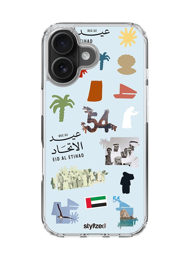 Stylizedd for iPhone 16 Case [Compatible with MagSafe] Slim Magnetic cover Clear Phone Case - Eid Al Etihad 54th UAE National Day, Light Blue - Image 1