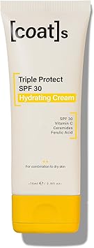 Coats Daily Triple Protect SPF 30 Hydrating Face Moisturiser with Ceramides Vitamin C UVAUVB Protection Lightweight NonComedogenic Sunscreen for Combination to Dry Skin 75 ml - Image 1