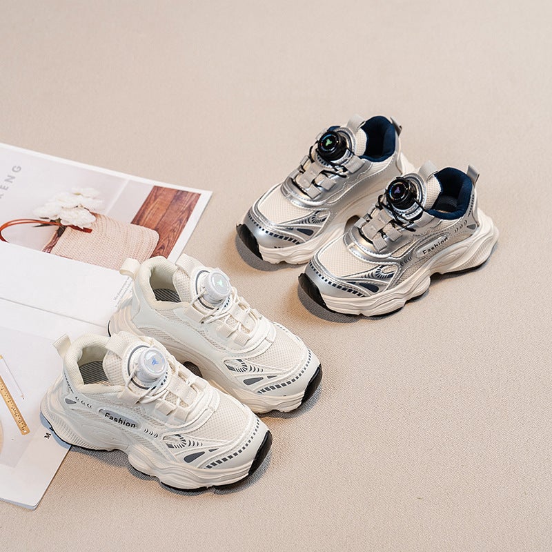 2024 New Arrival Swivel Buckle Boys' Lightweight Breathable Mesh Sneaker Girls' Dad Middle And Big Children Running Shoes - Image 2