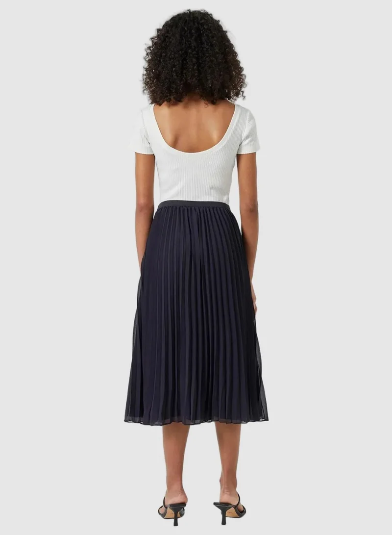 French Connection Pleated Solid Midi Skirt