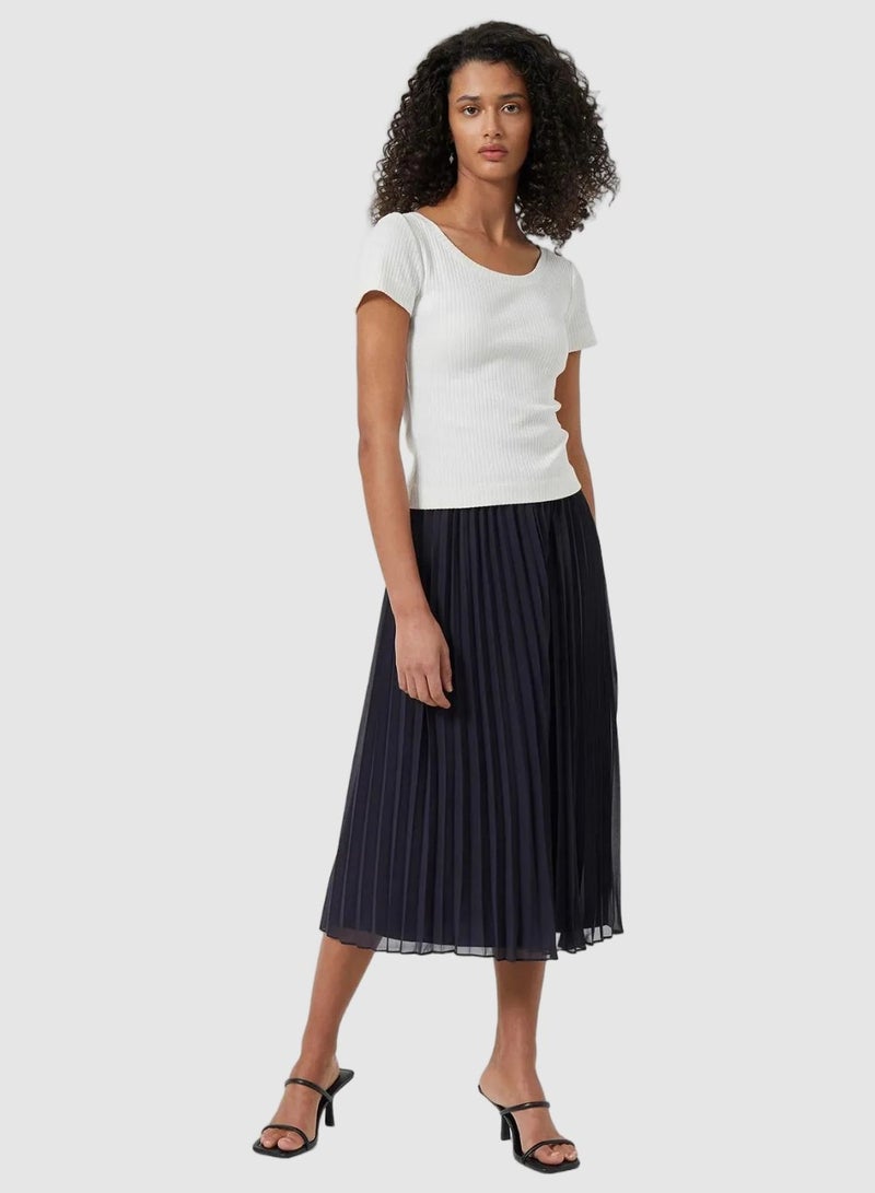 French Connection Pleated Solid Midi Skirt - Image 1