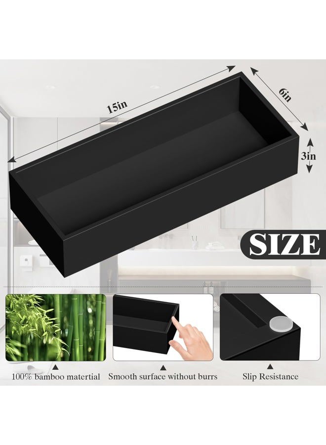 ZHWS Bathroom Vanity Tray Bamboo Tray - Guest Towel Organizer Holder Tray Wood Sink Tray, Toilet Tank Tray Perfume Tray for Home Decoration 15” L x 6” W x 3” H (Black) - Image 3