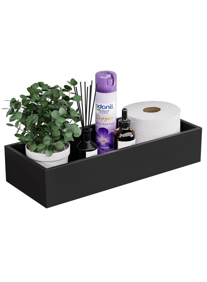 ZHWS Bathroom Vanity Tray Bamboo Tray - Guest Towel Organizer Holder Tray Wood Sink Tray, Toilet Tank Tray Perfume Tray for Home Decoration 15” L x 6” W x 3” H (Black) - Image 1