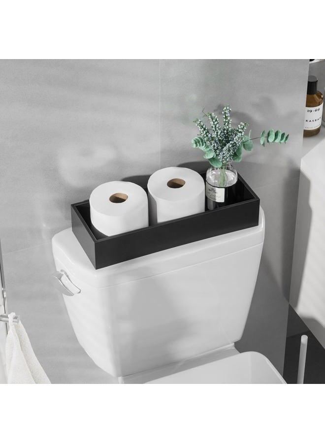 ZHWS Bathroom Vanity Tray Bamboo Tray - Guest Towel Organizer Holder Tray Wood Sink Tray, Toilet Tank Tray Perfume Tray for Home Decoration 15” L x 6” W x 3” H (Black) - Image 2