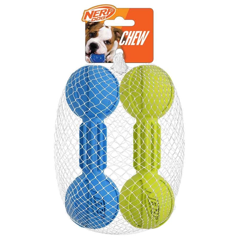 Nerf Dog Chewable Barbell Dog Toy Lightweight Durable and Water Resistant 75 Inches For MediumLarge Breeds Two Pack Blue and Green 8953 - Image 2